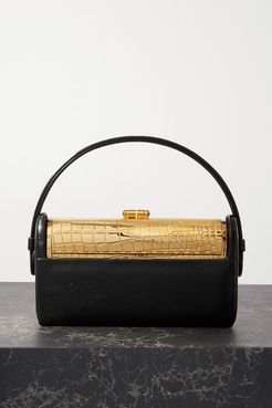 Régine Textured Patent-leather And Gold-dipped Tote - Black