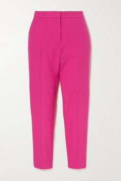 Cropped Wool-blend Slim-leg Pants - Pink