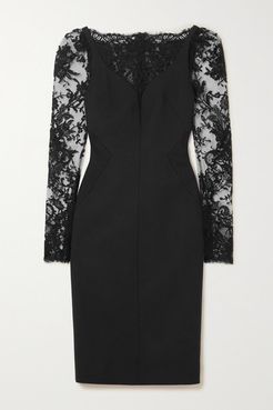 Lace-paneled Wool-blend Cady Dress - Black