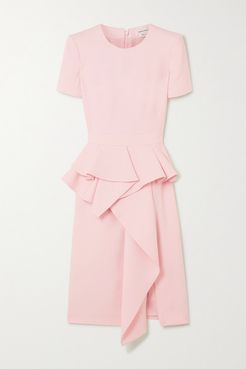 Ruffled Wool-blend Peplum Dress - Pink