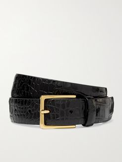 Croc-effect Leather Belt - Black