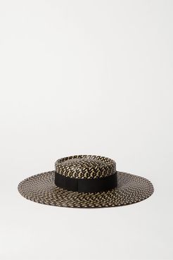 June Grosgrain-trimmed Faux Straw Hat - Black