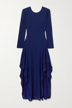 Ruffled Crepe Maxi Dress - Blue