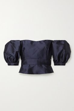 Clemence Off-the-shoulder Silk Blouse - Navy