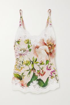 Lace-trimmed Floral-print Silk-blend Camisole - Beige