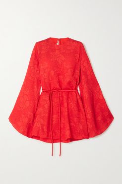 Crinkled Silk-jacquard Mini Dress - Red