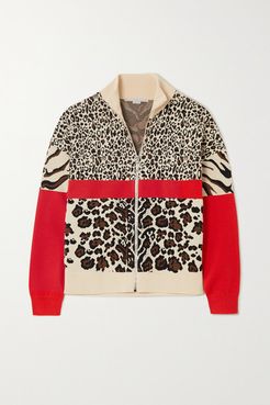 Intarsia Knitted Track Jacket - Leopard print