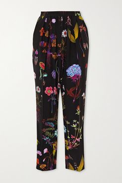 Christine Floral-print Silk-crepe Straight-leg Pants - Black