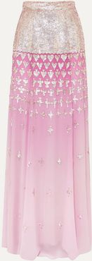 Mirela Dégradé Sequin-embellished Chiffon Maxi Skirt - Pink