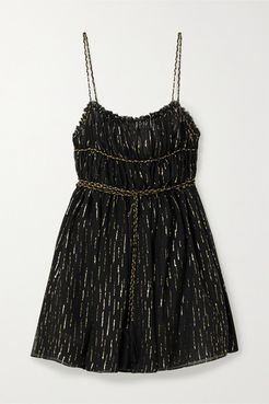 Open-back Metallic Fil Coupé Silk-blend Chiffon Mini Dress - Black