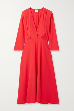 Crochet-trimmed Crepe Midi Dress - Tomato red