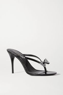 Lexi Crystal-embellished Croc-effect Leather Sandals - Black