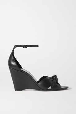 Bianca Knotted Leather Wedge Sandals - Black