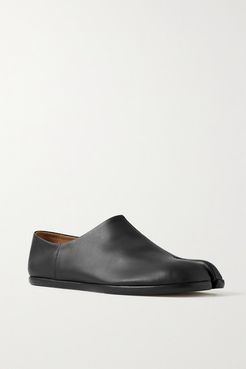 Split-toe Leather Collapsible-heel Loafers - Black