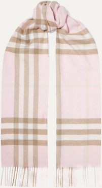 Fringed Checked Cashmere Scarf - Pastel pink