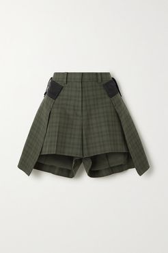 Layered Checked Cotton Shorts - Dark green