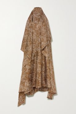 Abril Draped Printed Silk-twill Halterneck Jumpsuit - Bronze