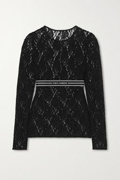 Jacquard-trimmed Lace Top - Black