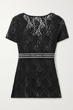 Jacquard-trimmed Lace Top - Black