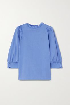 Ruffled Cotton-poplin Blouse - Blue