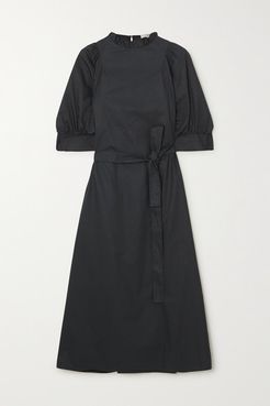 Belted Cotton-poplin Midi Dress - Black
