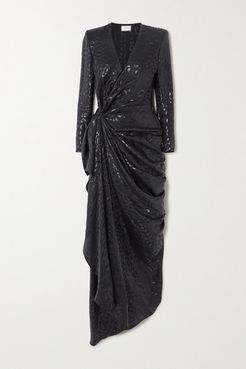 Draped Metallic Fil Coupé Silk-blend Gown - Black