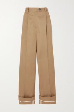 Pleated Cotton-twill Wide-leg Pants - Beige