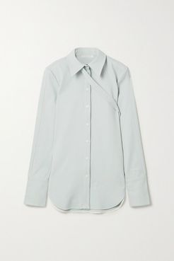 Buckled Stretch-crepe Shirt - Sky blue