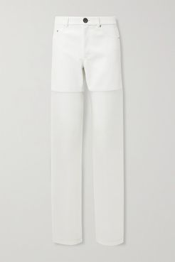 Paneled Faux Leather And Organza Straight-leg Pants - White