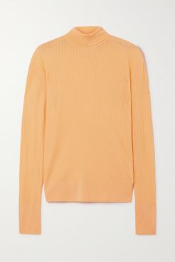Pointelle-knit Merino Wool Turtleneck Sweater - Peach