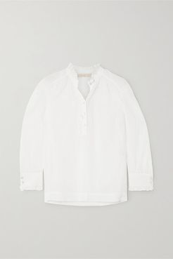 Nina Ruffled Cotton And Silk-blend Crepon Blouse - Ivory