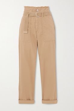 Epagny Belted Frayed Cotton-blend Canvas Tapered Pants - Beige