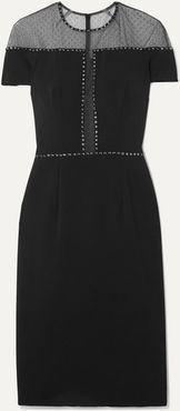 Dora Studded Swiss-dot Mesh And Stretch-crepe Dress - Black