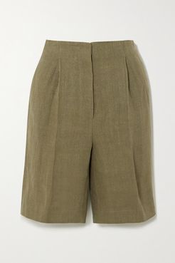 Bermuda Pleated Linen Shorts - Green