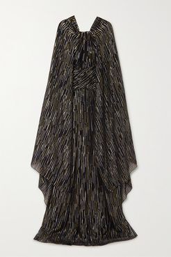 Cape-effect Silk And Lurex-blend Jacquard Gown - Black
