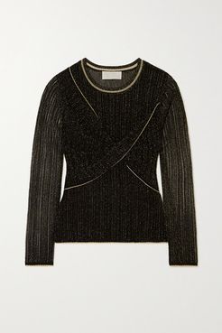 Metallic Twist-front Knit Top - Black