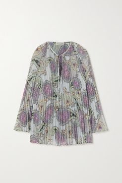 Pleated Paisley-print Crepe De Chine Blouse - Lilac