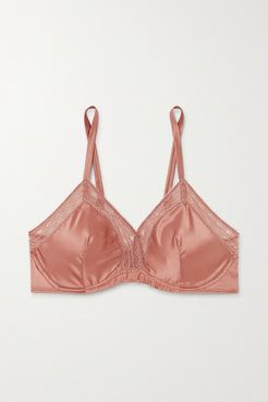 Bourdon Lace-trimmed Silk-blend Satin Underwired Bra - Bronze