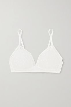 Boutis Pastille Flocked Stretch-tulle Soft-cup Triangle Bra - White