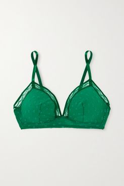 Boutis Pastille Lace-trimmed Fil Coupé Jersey Soft-cup Triangle Bra - Green
