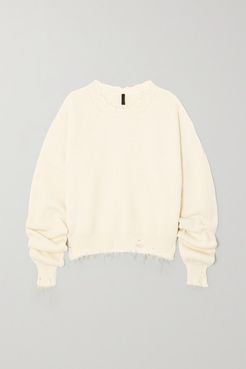 Distressed Ribbed Cotton And Cashmere-blend Sweater - Cream