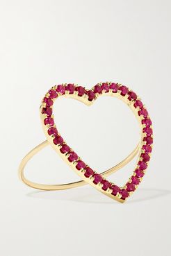 Large Open Heart 18-karat Gold Ruby Ring