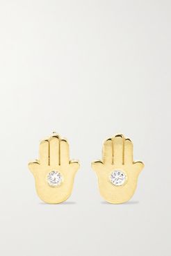 Mini Hamsa 18-karat Gold Diamond Earrings
