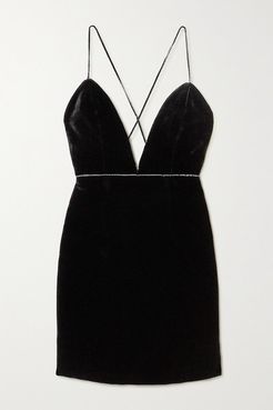 Crystal-embellished Velvet Mini Dress - Black