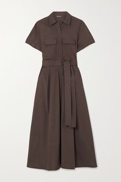 Belted Stretch-cotton Poplin Midi Shirt Dress - Brown