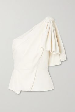 Toulon One-shoulder Bow-detailed Gathered Crepe Top - White