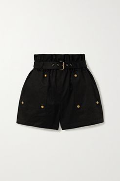 Belted Cotton And Ramie-blend Twill Shorts - Black