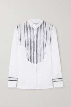 Embroidered Crocheted Cotton Shirt - White