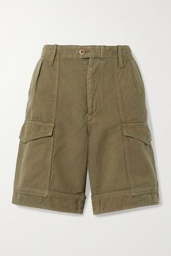 Lily Cotton And Linen-blend Twill Shorts - Army green