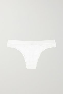 Petunia Stretch-mesh And Corded Lace Thong - Ivory